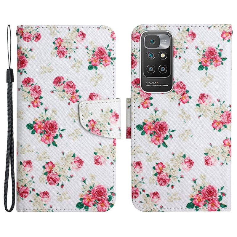 Leren Hoesje voor Xiaomi Redmi 10 Vrijheid Koninklijke Bloemen