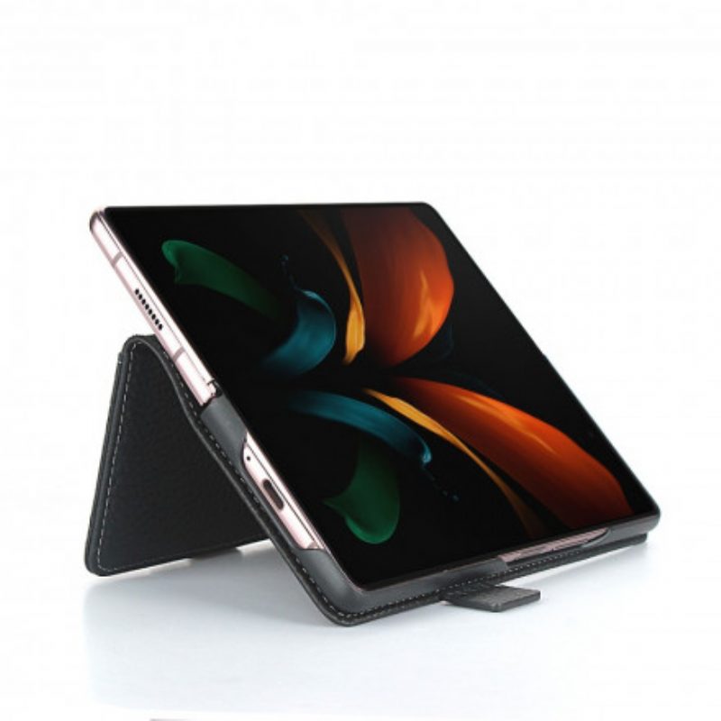 Folio-hoesje voor Samsung Galaxy Z Fold 2 Echt Litchi-leer