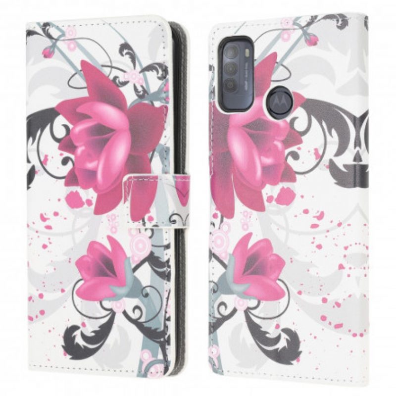 Leren Hoesje voor Moto G50 Tropische Bloemen