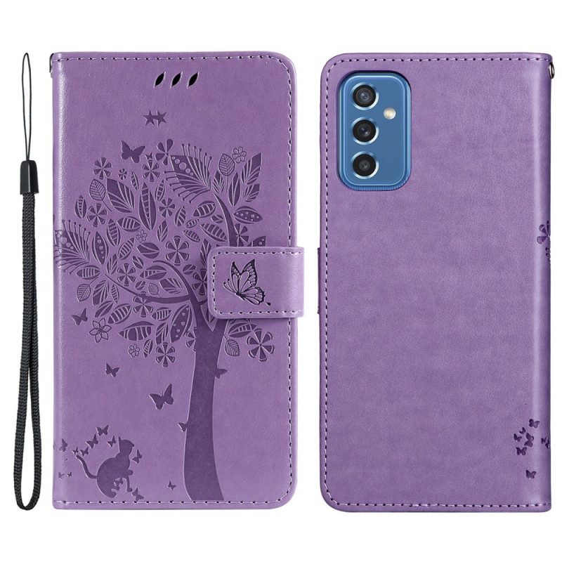 Flip Case voor Samsung Galaxy M52 5G Bloeiende Boom En Kat