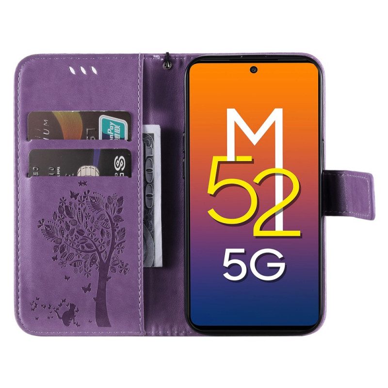 Flip Case voor Samsung Galaxy M52 5G Bloeiende Boom En Kat