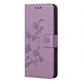 Flip Case voor Samsung Galaxy M52 5G Met Ketting Vlinders En Bloemen Riem