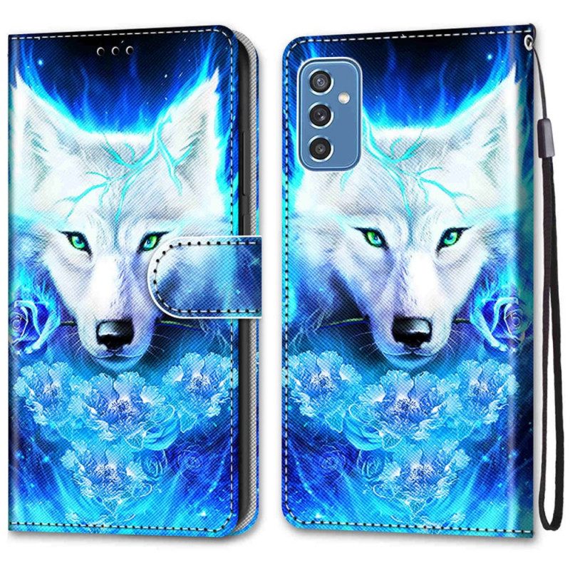 Folio-hoesje voor Samsung Galaxy M52 5G Fluorescerende Wolf