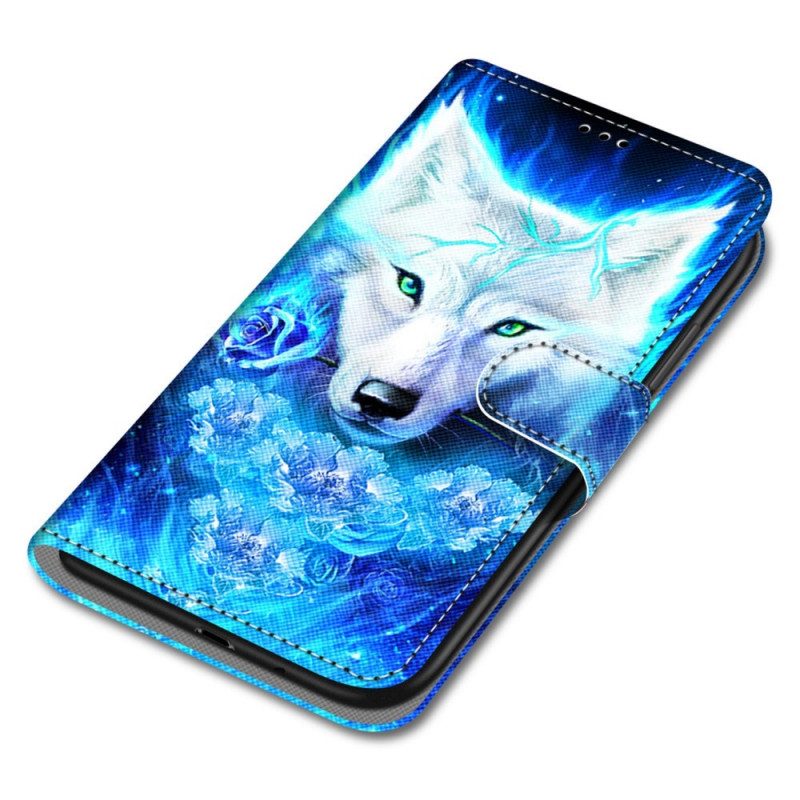 Folio-hoesje voor Samsung Galaxy M52 5G Fluorescerende Wolf