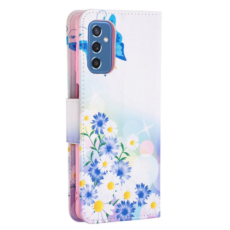 Leren Hoesje voor Samsung Galaxy M52 5G Vlinder En Bloemen