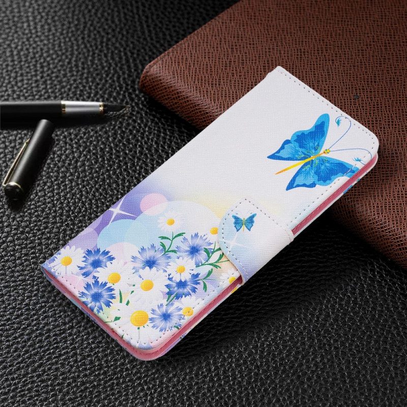 Leren Hoesje voor Samsung Galaxy M52 5G Vlinder En Bloemen