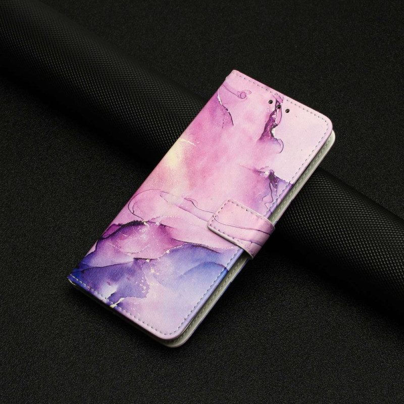 Folio-hoesje voor iPhone 14 Met Ketting Marmer Strippen