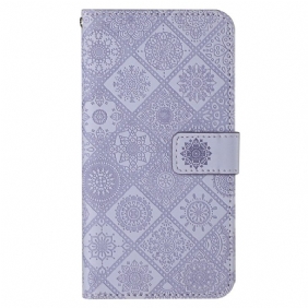 Folio-hoesje voor iPhone 14 Met Ketting Riem Tapijt Patroon