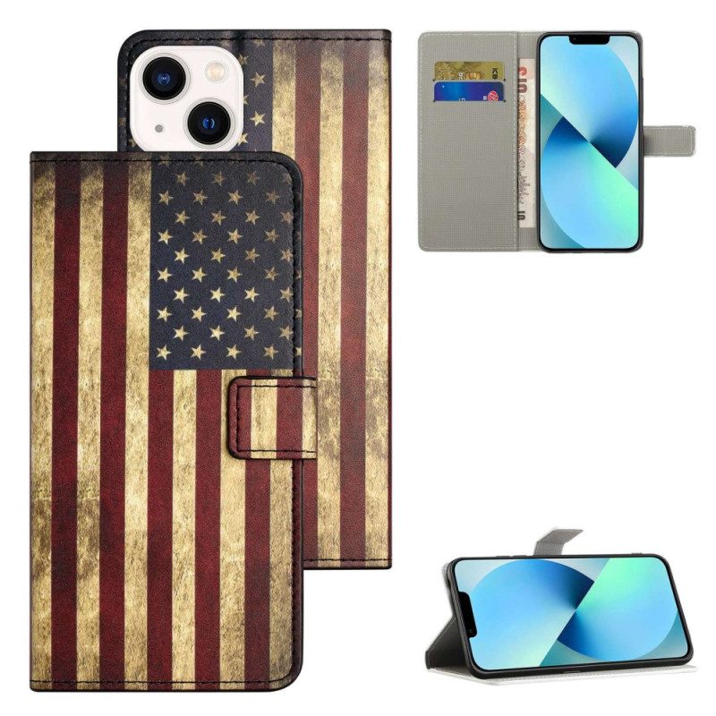 Folio-hoesje voor iPhone 14 Vintage Amerikaanse Vlag