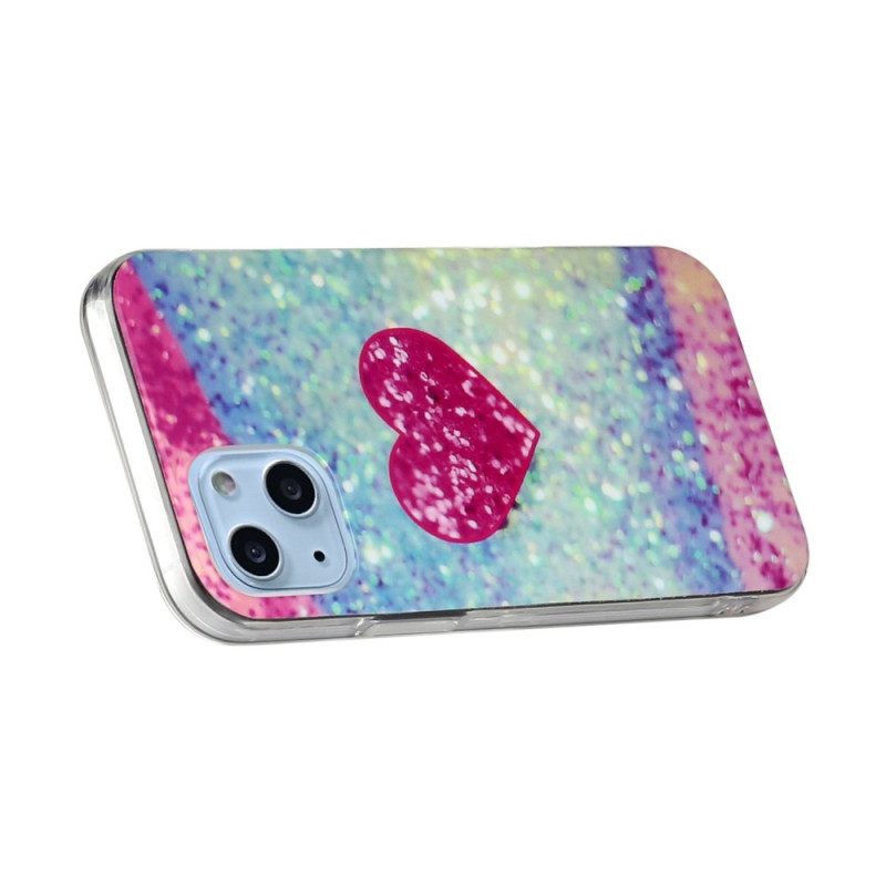 Hoesje voor iPhone 14 Glitter Hart