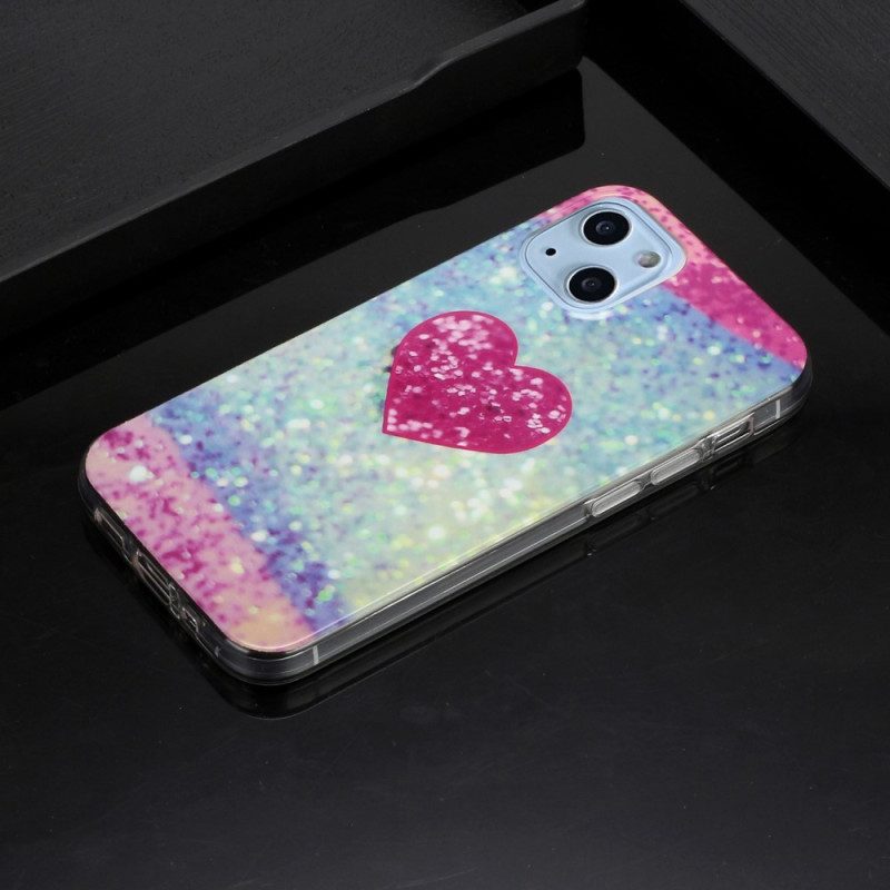 Hoesje voor iPhone 14 Glitter Hart