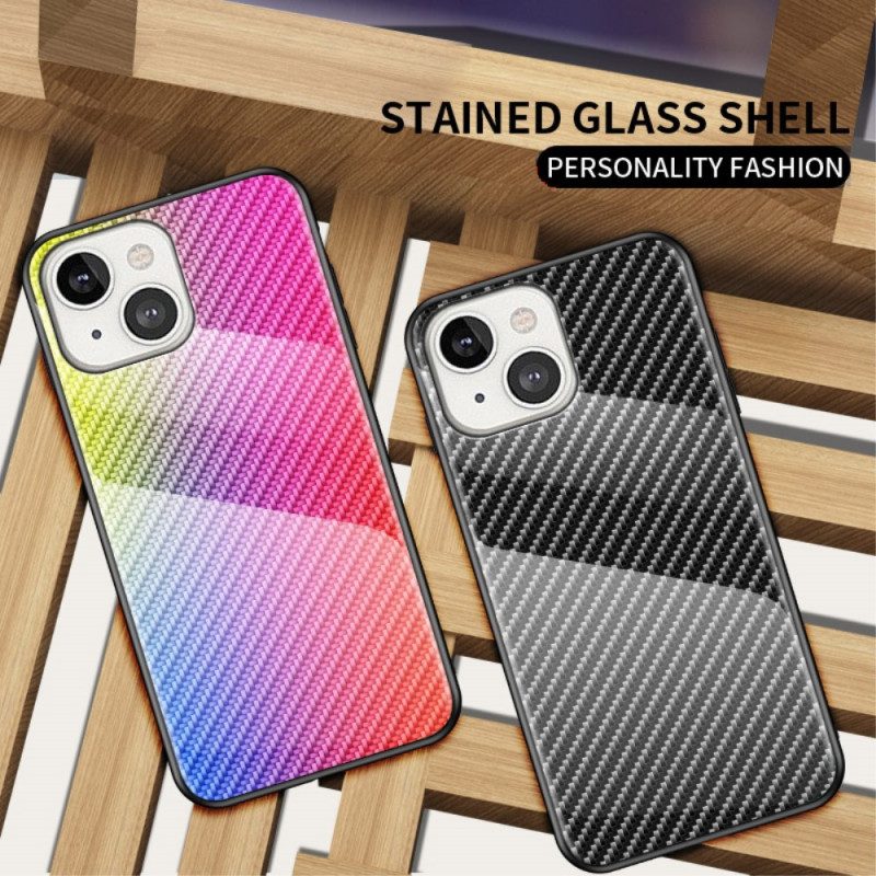 Hoesje voor iPhone 14 Koolstofvezel Gehard Glas