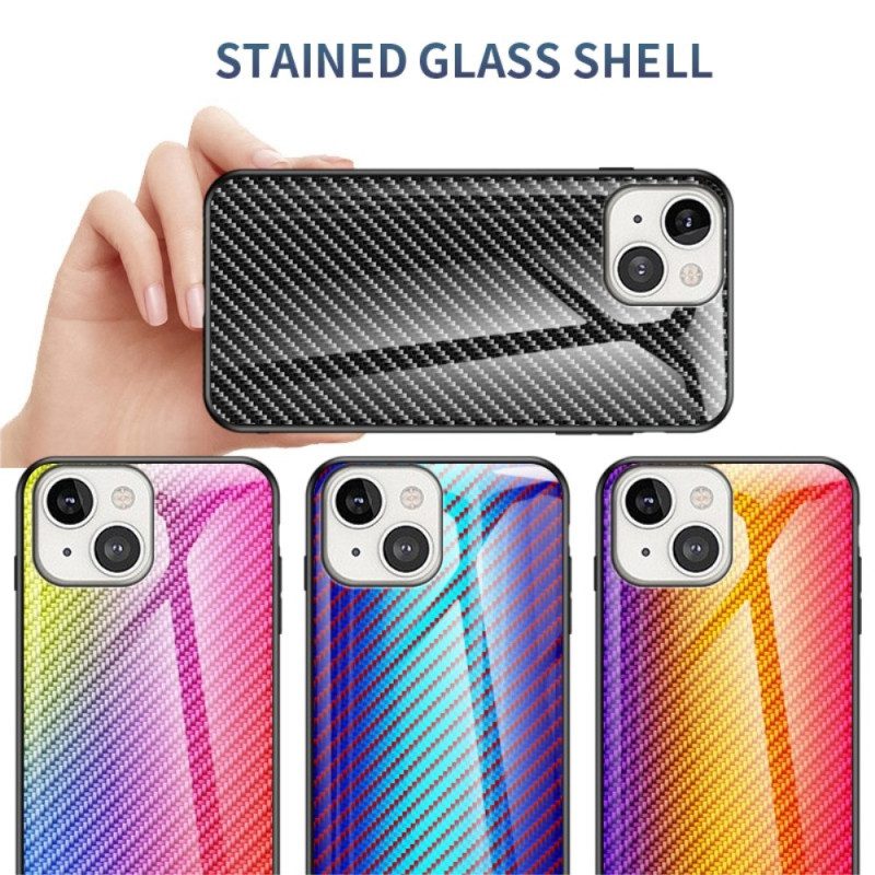 Hoesje voor iPhone 14 Koolstofvezel Gehard Glas