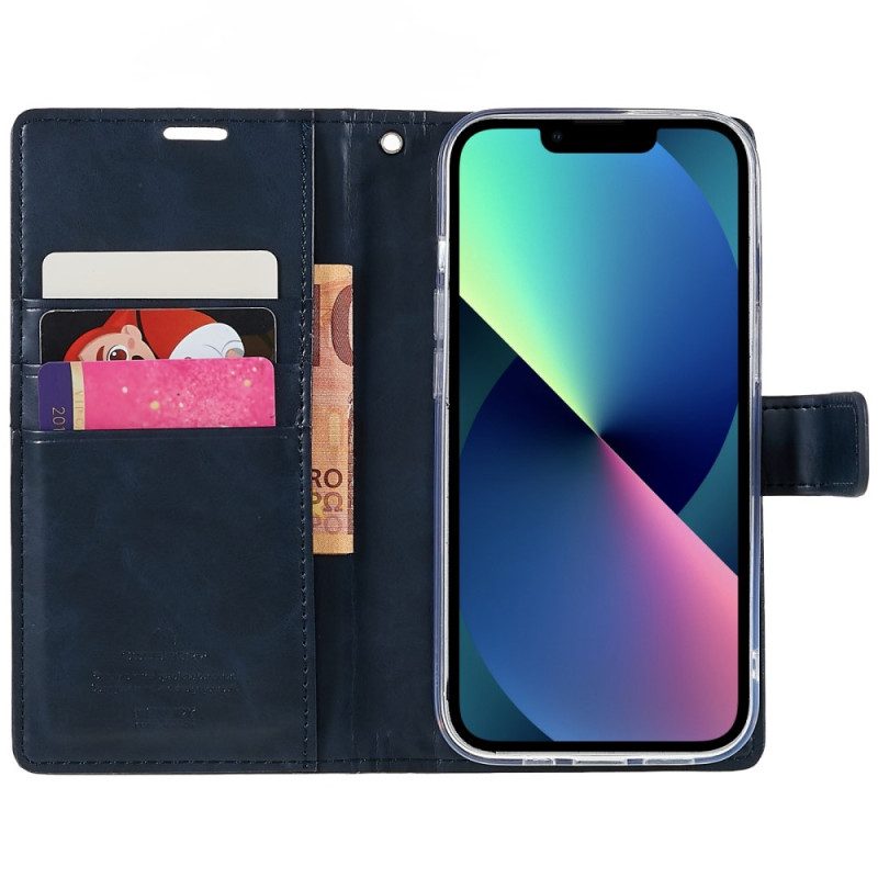 Leren Hoesje voor iPhone 14 Blauwe Maan Mercurius Goospery