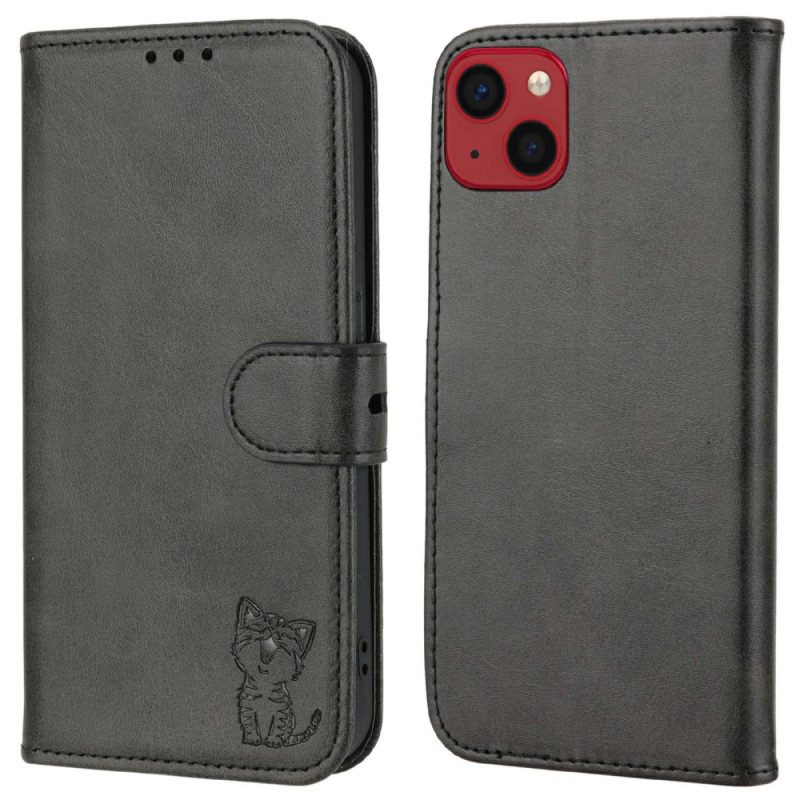 Leren Hoesje voor iPhone 14 Katje