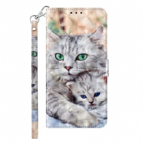 Leren Hoesje voor iPhone 14 Met Ketting Alleen Stringkatten