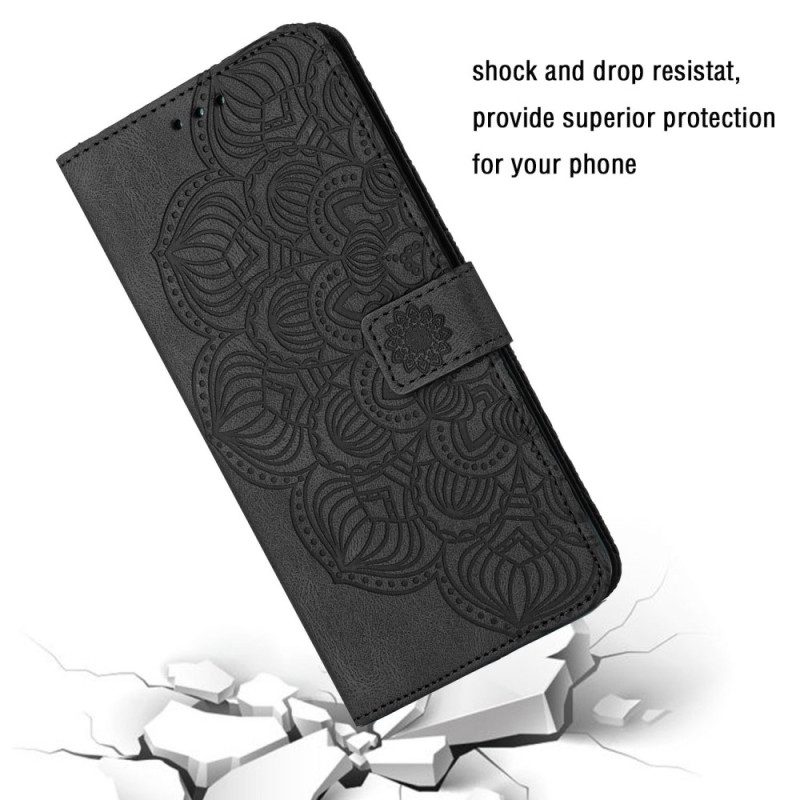 Leren Hoesje voor iPhone 14 Met Ketting Strakke Mandala