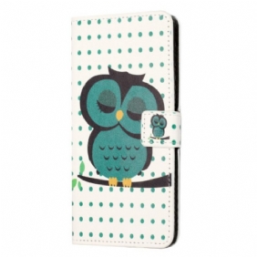 Leren Hoesje voor iPhone 14 Slapende Uil