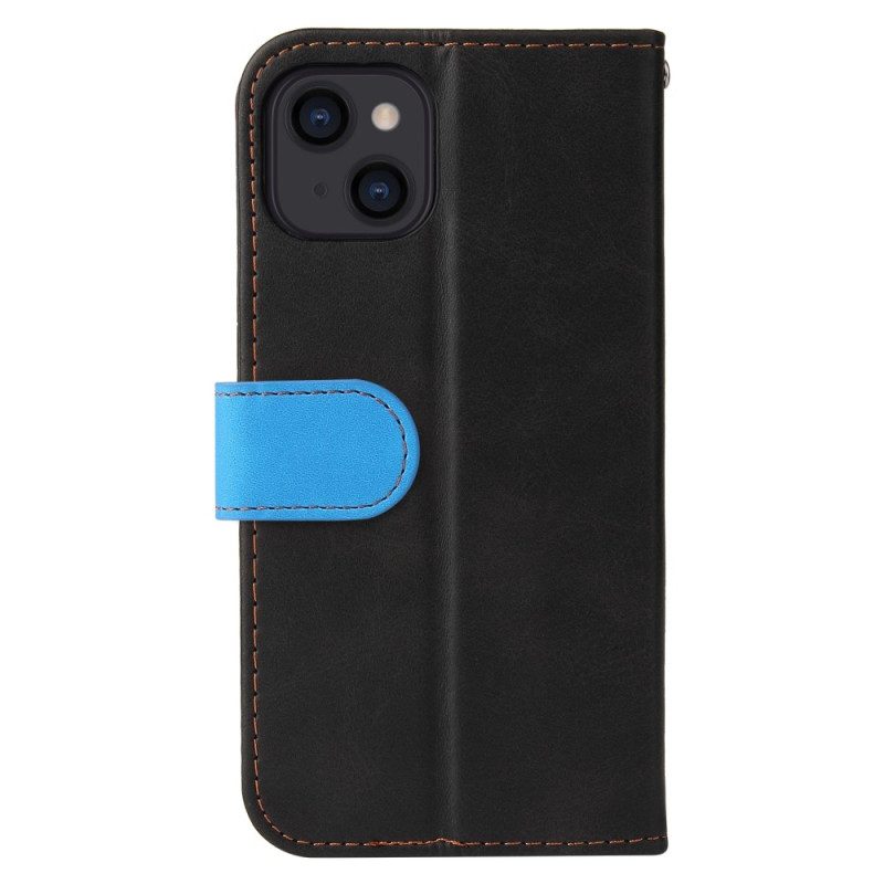 Leren Hoesje voor iPhone 14 Tweekleurig Met Riem