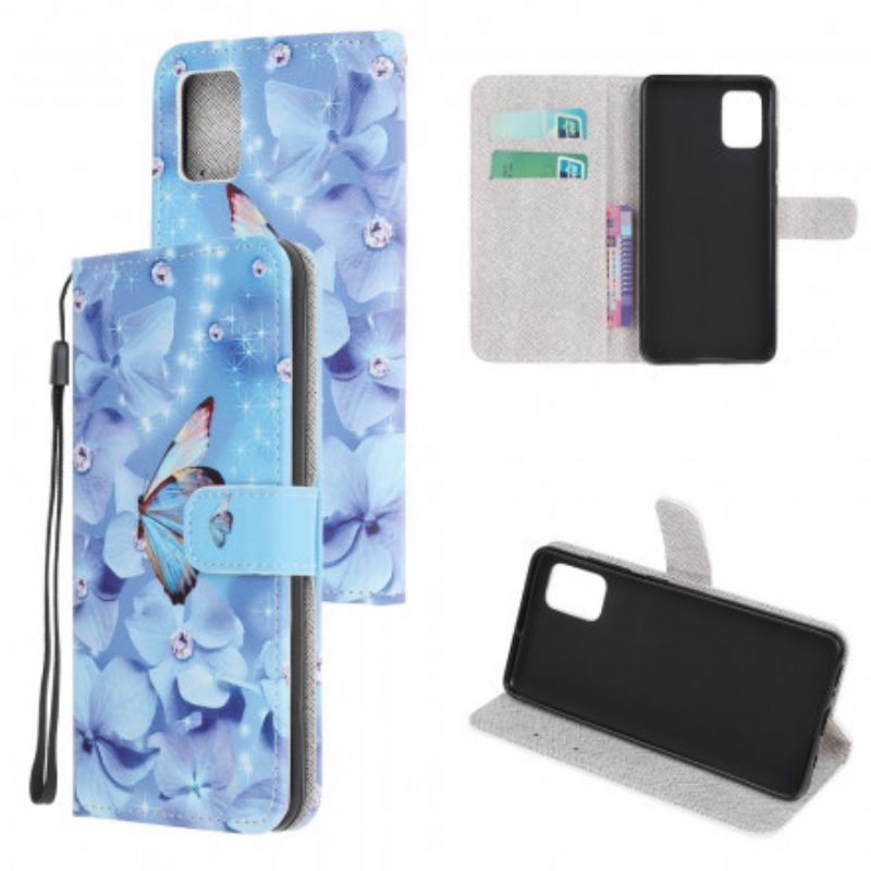 Flip Case voor Samsung Galaxy A32 5G Met Ketting Strappy Diamanten Vlinders