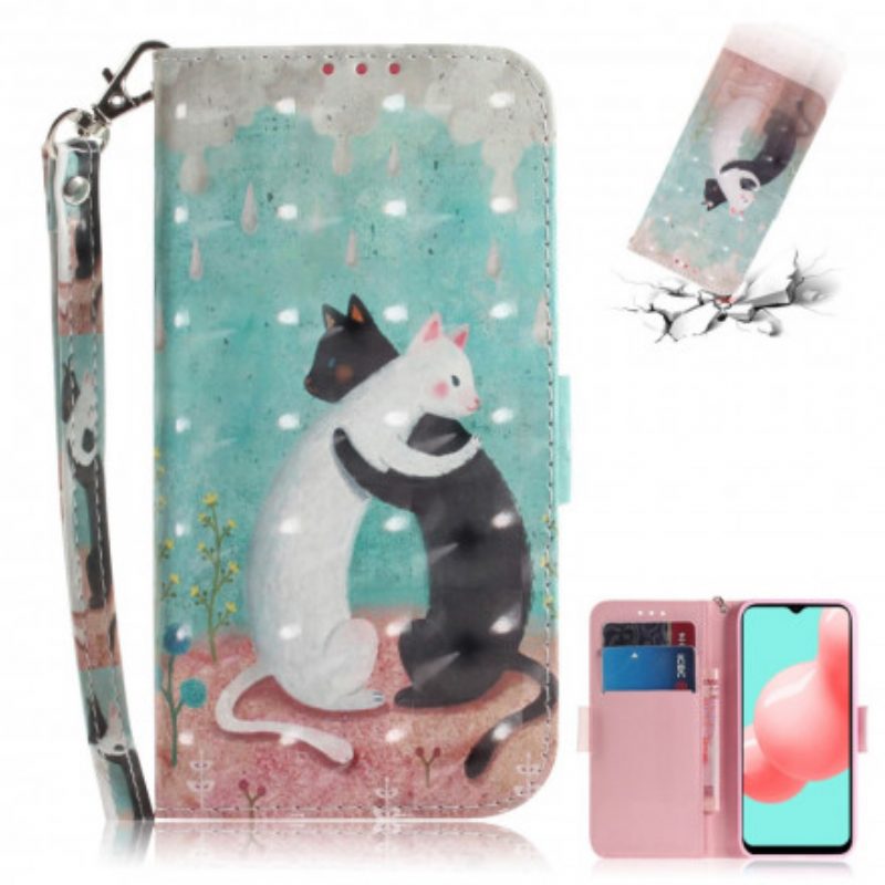 Flip Case voor Samsung Galaxy A32 5G Met Ketting Strappy Kattenvrienden