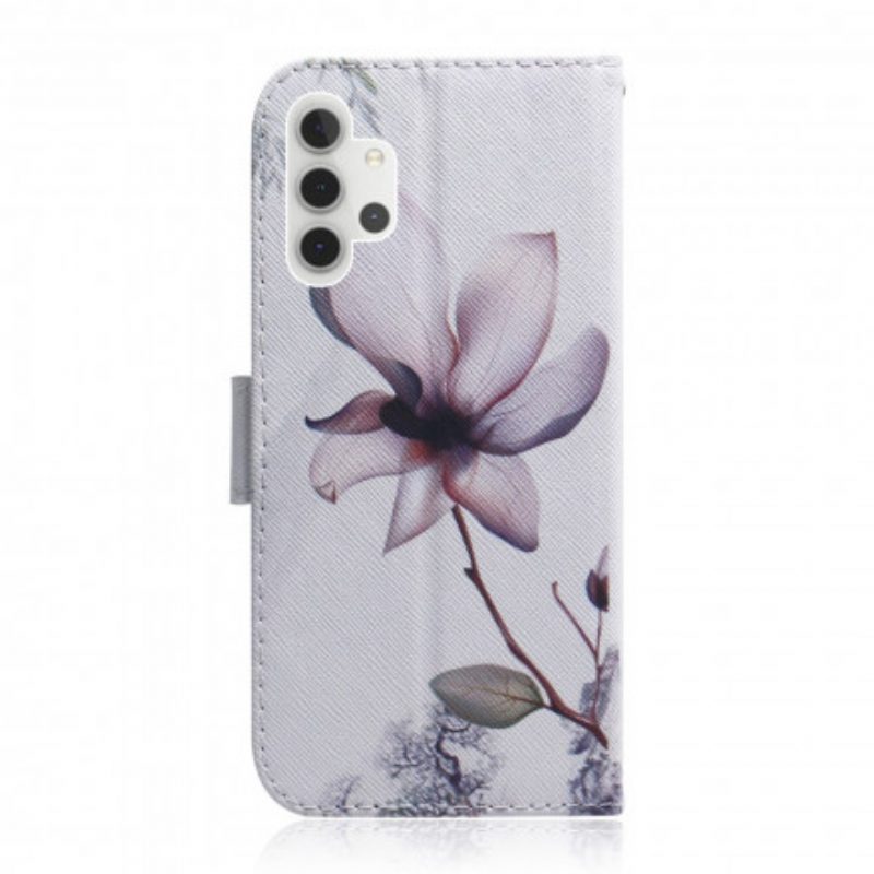 Folio-hoesje voor Samsung Galaxy A32 5G Bloem Stoffig Roze