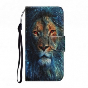 Folio-hoesje voor Samsung Galaxy A32 5G Leeuw Met Lanyard