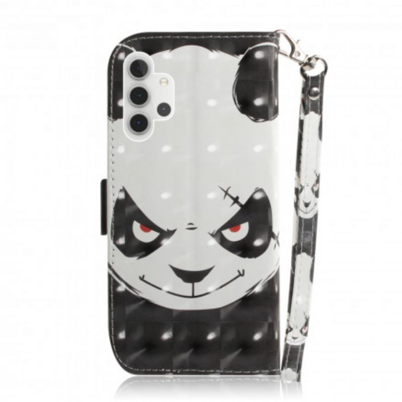 Folio-hoesje voor Samsung Galaxy A32 5G Met Ketting Boze Panda Met Lanyard