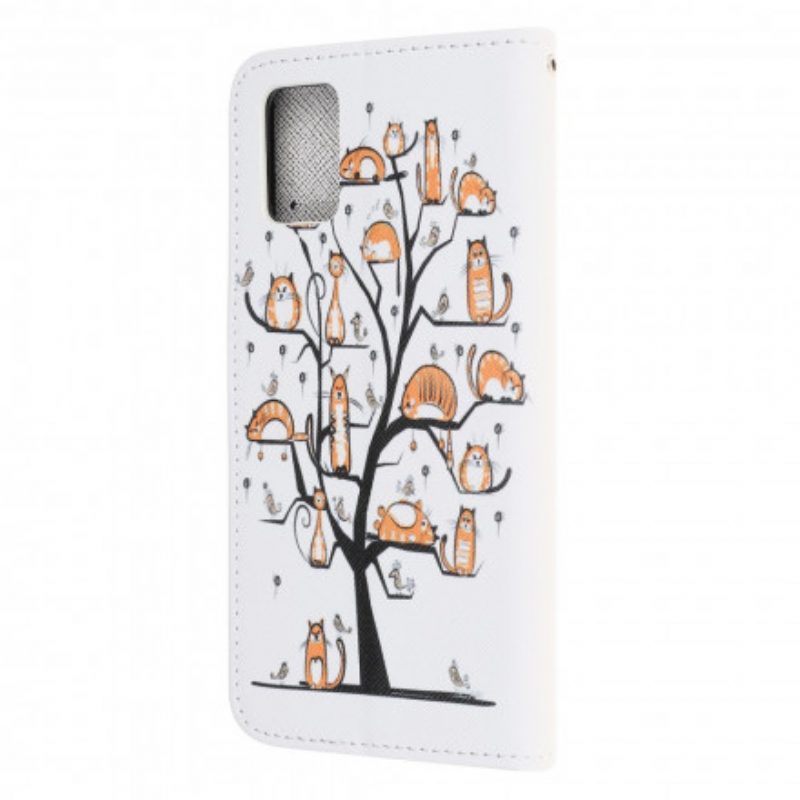 Folio-hoesje voor Samsung Galaxy A32 5G Met Ketting Funky Cats Met Riem