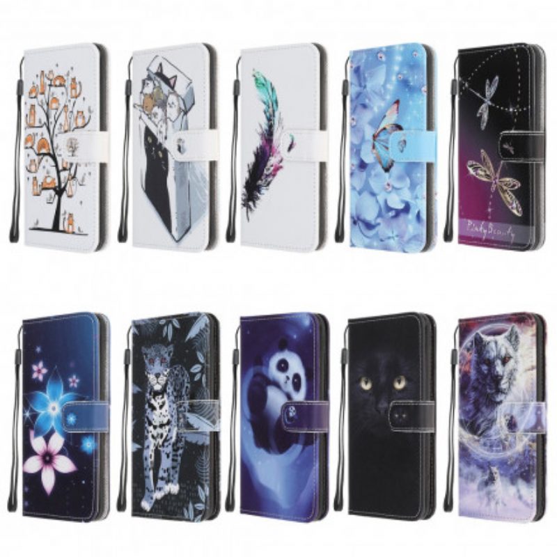 Folio-hoesje voor Samsung Galaxy A32 5G Met Ketting Maanband Bloemen