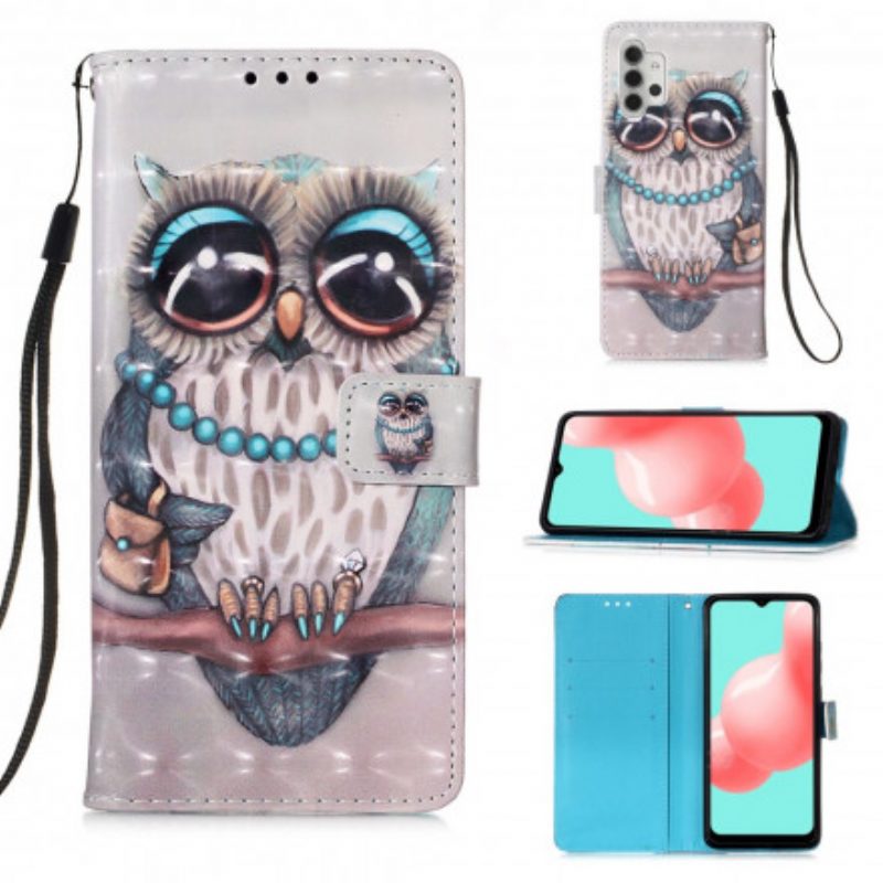 Folio-hoesje voor Samsung Galaxy A32 5G Met Ketting Miss Uil Met Riem