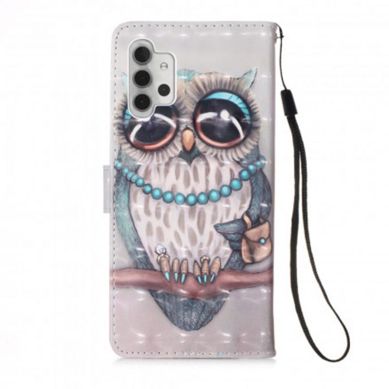 Folio-hoesje voor Samsung Galaxy A32 5G Met Ketting Miss Uil Met Riem