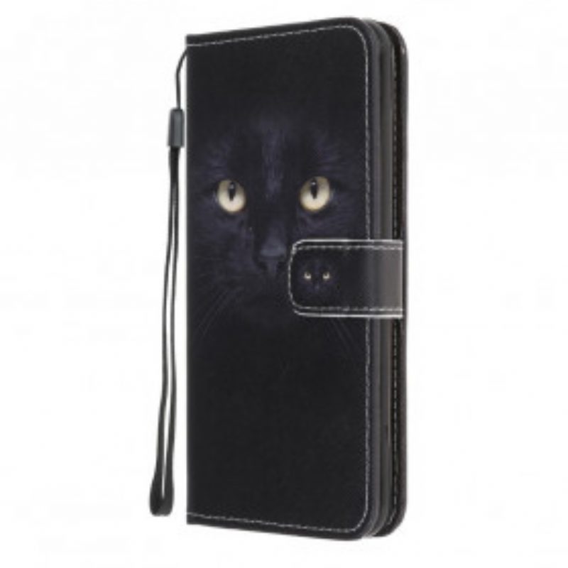 Folio-hoesje voor Samsung Galaxy A32 5G Met Ketting Strappy Zwarte Kattenogen