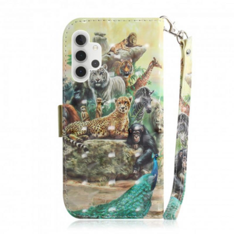 Folio-hoesje voor Samsung Galaxy A32 5G Met Ketting String Safari Dieren