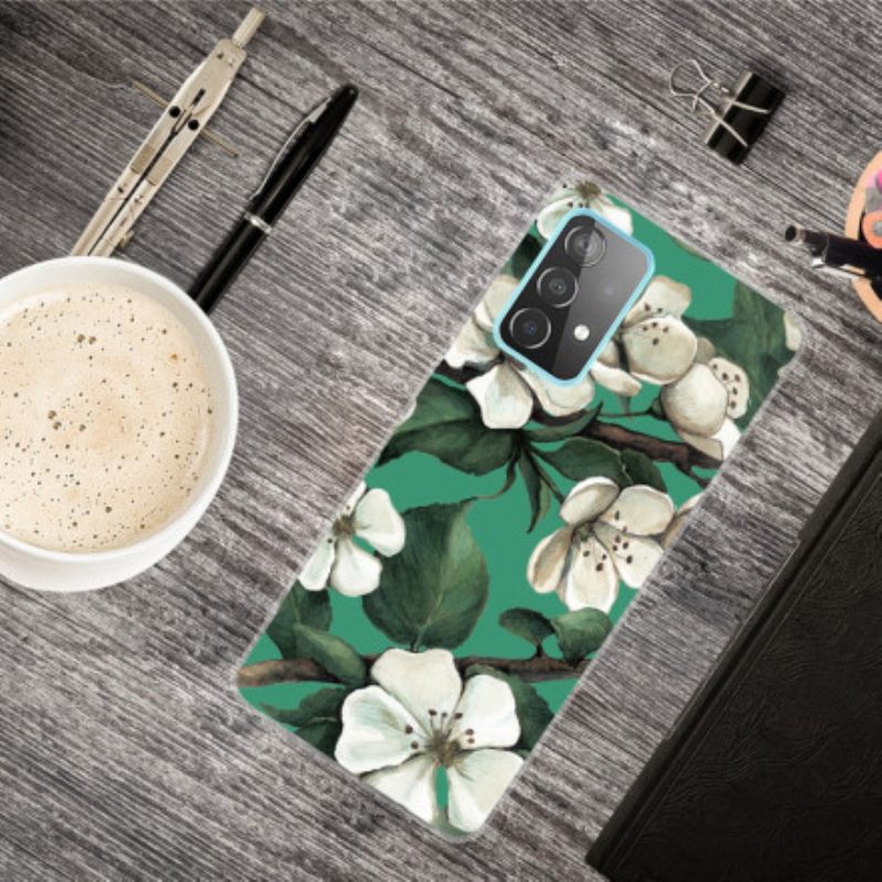 Hoesje voor Samsung Galaxy A32 5G Geschilderde Witte Bloemen