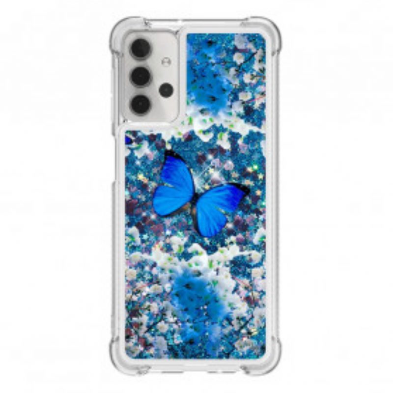 Hoesje voor Samsung Galaxy A32 5G Glitter Blauwe Vlinders