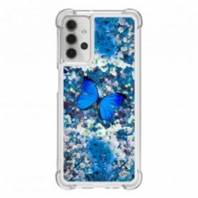 Hoesje voor Samsung Galaxy A32 5G Glitter Blauwe Vlinders