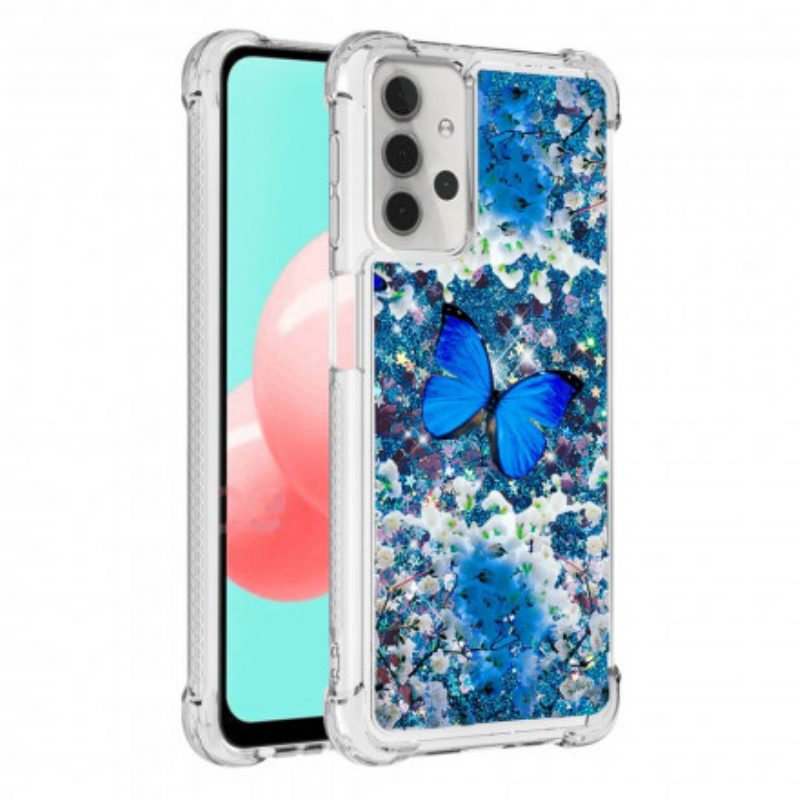 Hoesje voor Samsung Galaxy A32 5G Glitter Blauwe Vlinders