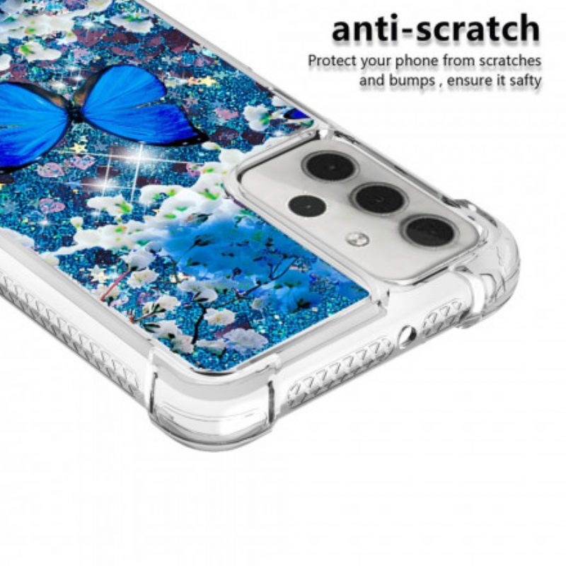 Hoesje voor Samsung Galaxy A32 5G Glitter Blauwe Vlinders