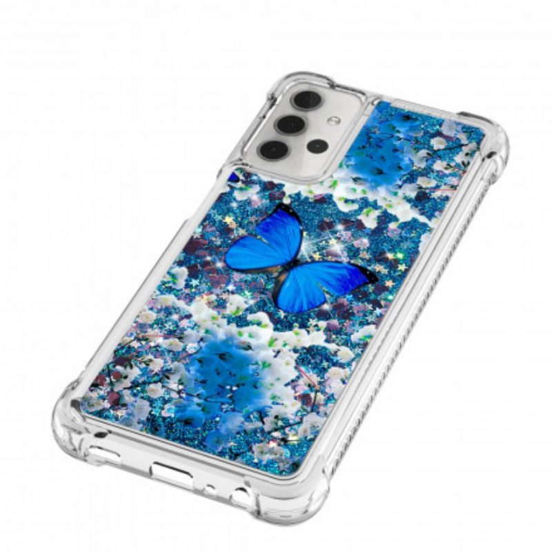 Hoesje voor Samsung Galaxy A32 5G Glitter Blauwe Vlinders