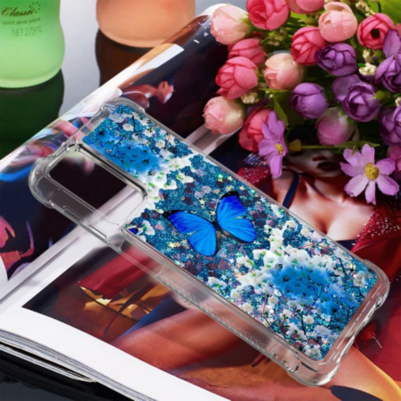 Hoesje voor Samsung Galaxy A32 5G Glitter Blauwe Vlinders