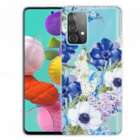 Hoesje voor Samsung Galaxy A32 5G Waterverf Blauwe Bloemen