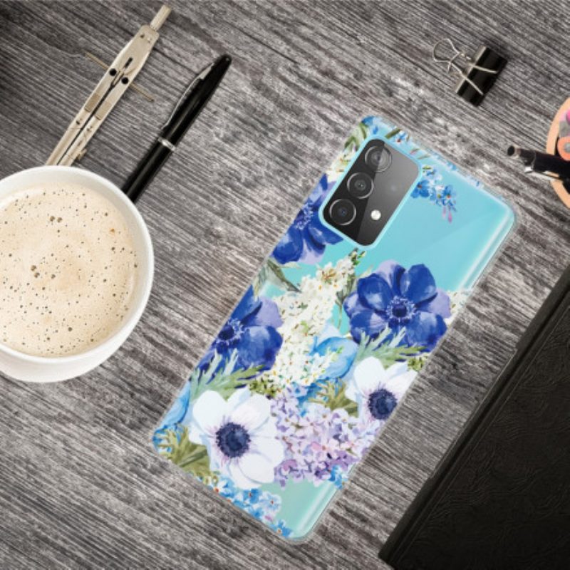 Hoesje voor Samsung Galaxy A32 5G Waterverf Blauwe Bloemen