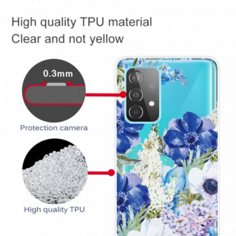 Hoesje voor Samsung Galaxy A32 5G Waterverf Blauwe Bloemen