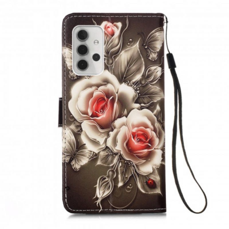 Leren Hoesje voor Samsung Galaxy A32 5G Gouden Rozen