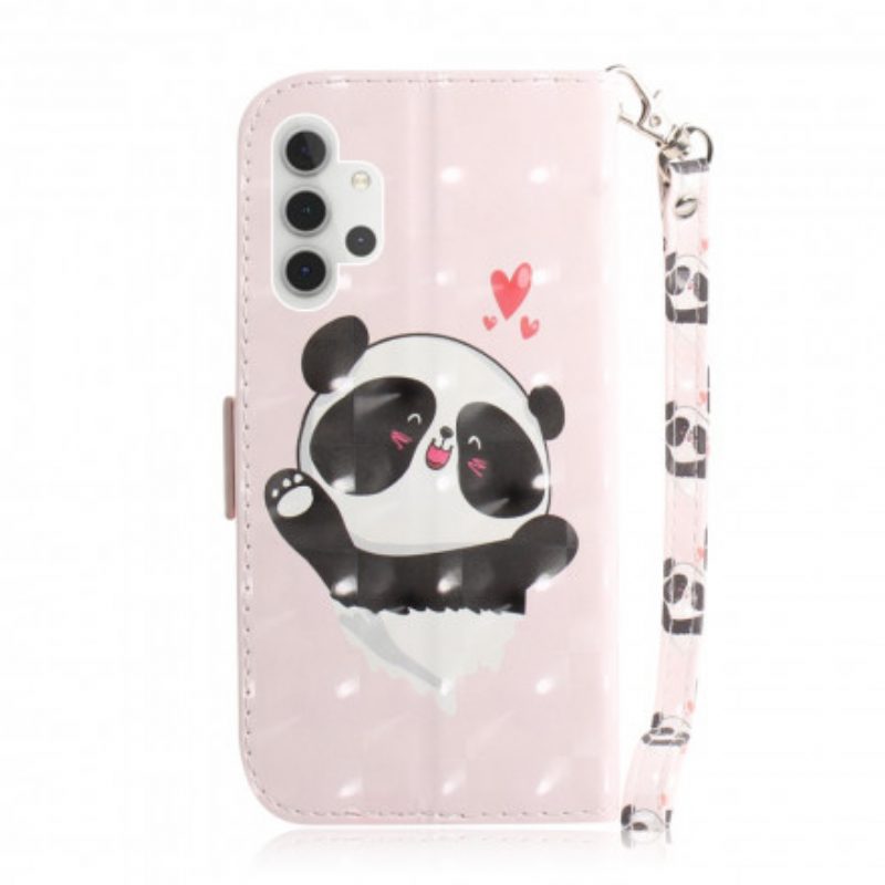 Leren Hoesje voor Samsung Galaxy A32 5G Met Ketting Panda Love Met Sleutelkoord