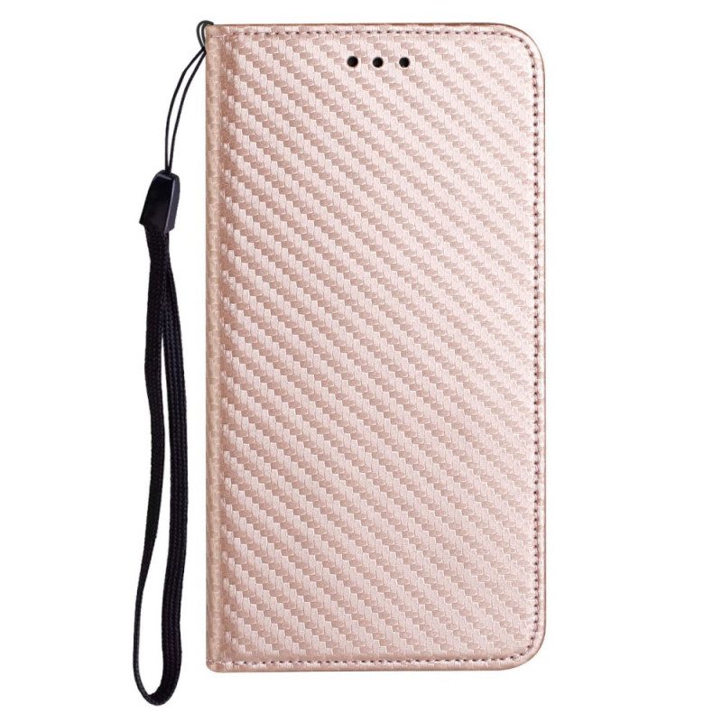 Bescherming Hoesje voor Samsung Galaxy M12 / A12 Met Ketting Folio-hoesje Band Van Koolstofvezel