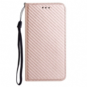 Bescherming Hoesje voor Samsung Galaxy M12 / A12 Met Ketting Folio-hoesje Band Van Koolstofvezel