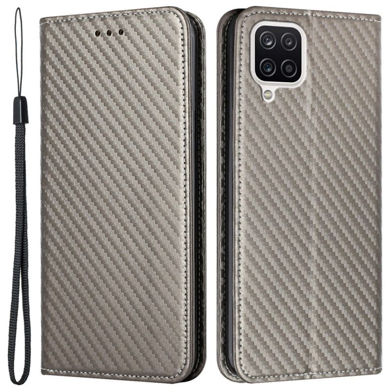 Bescherming Hoesje voor Samsung Galaxy M12 / A12 Met Ketting Folio-hoesje Band Van Koolstofvezel