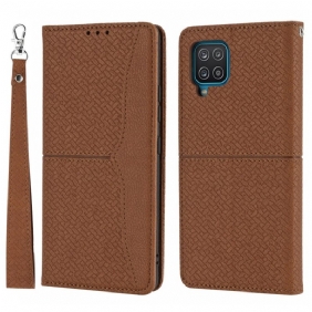 Bescherming Hoesje voor Samsung Galaxy M12 / A12 Met Ketting Folio-hoesje Geweven Leren Stijl Met Bandjes